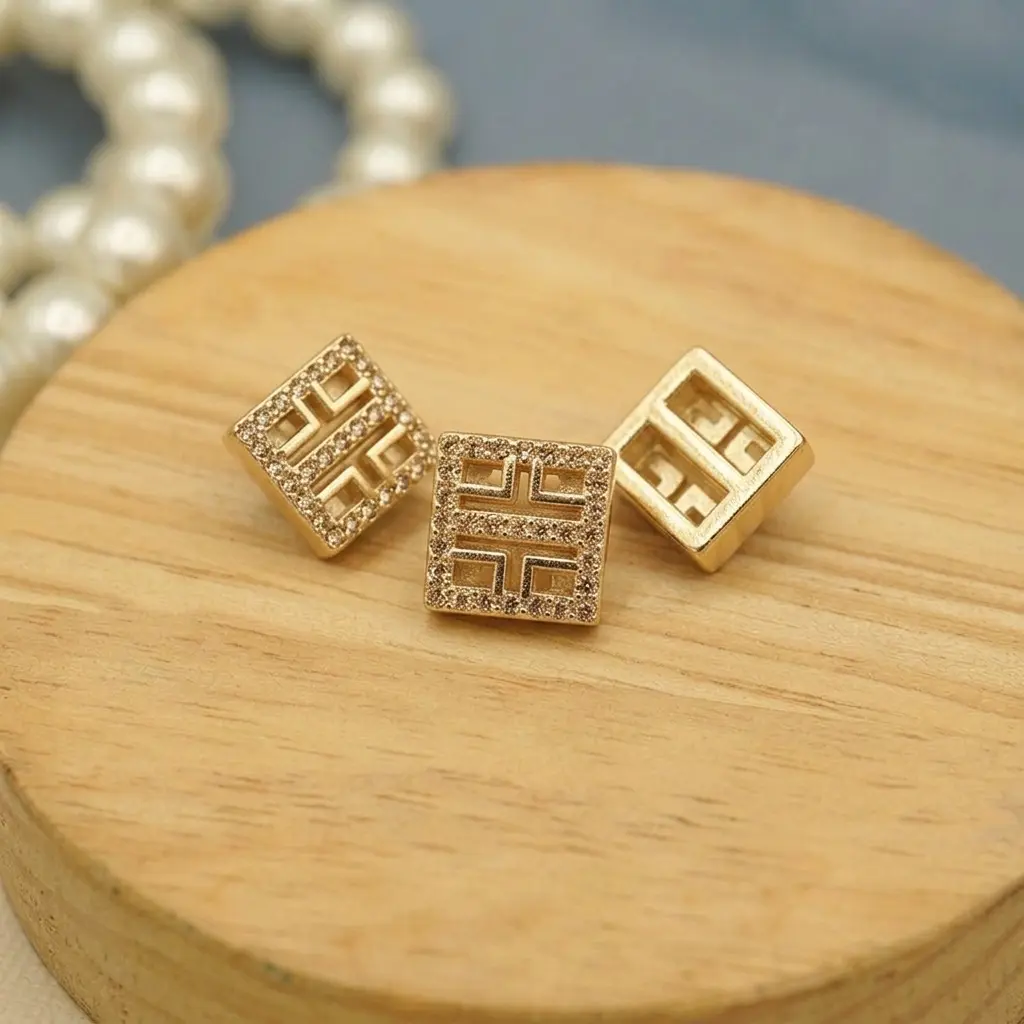 Light Gold Plated Square Shape Crystal Button | Button Corner